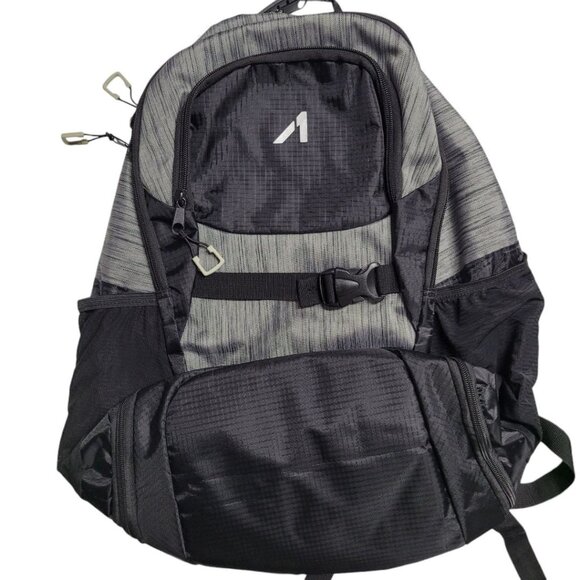 Backpack School Black Gray Padded‎ Pockets Water Bottle Wide Bottom - Picture 1 of 7